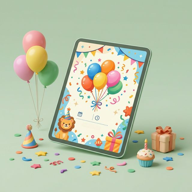 Tablet showing party invitation design